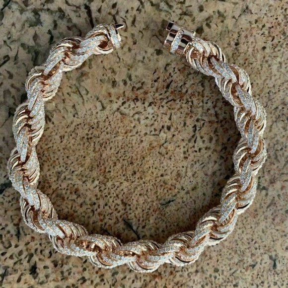 Rope Bracelet Rose Gold Plated Solid Sterling Silver CZ